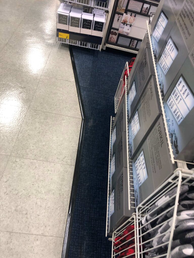 Fully stripped vinyl floor with no finish, perfectly prepped for waxing by HRPM.